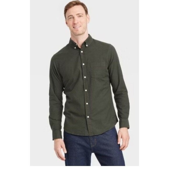 NEW! Men's Goodfellow & Co Olive Long Sleeve Button Down Shirt, Size XL - Picture 1 of 11